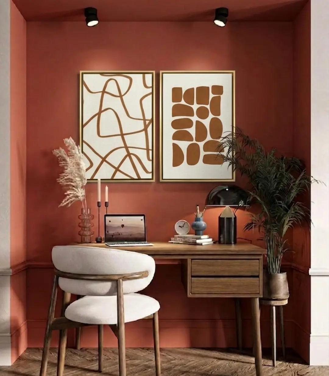 Decoración despacho — Terra Lines abstracto minimalista en pared terracota Massinart