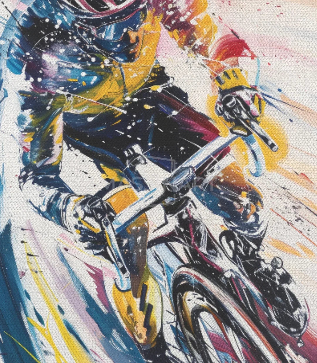Cuadro ciclista dinámico arte contemporáneo azul y amarillo, Massinart