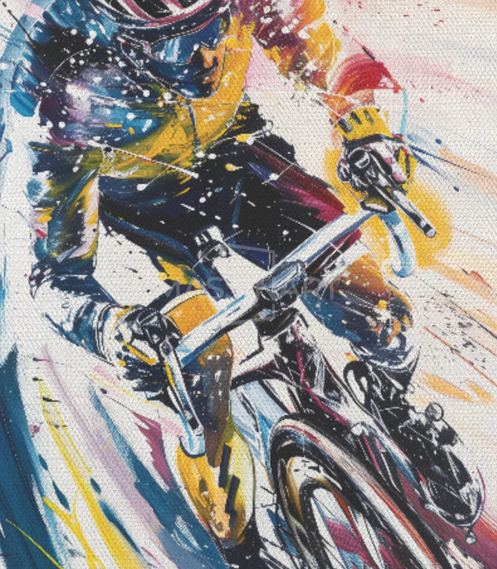 Cuadro ciclista dinámico arte contemporáneo azul y amarillo, Massinart