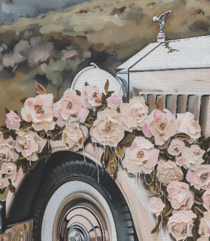 Cuadro rosas empolvado automóvil vintage decoración salón Massinart