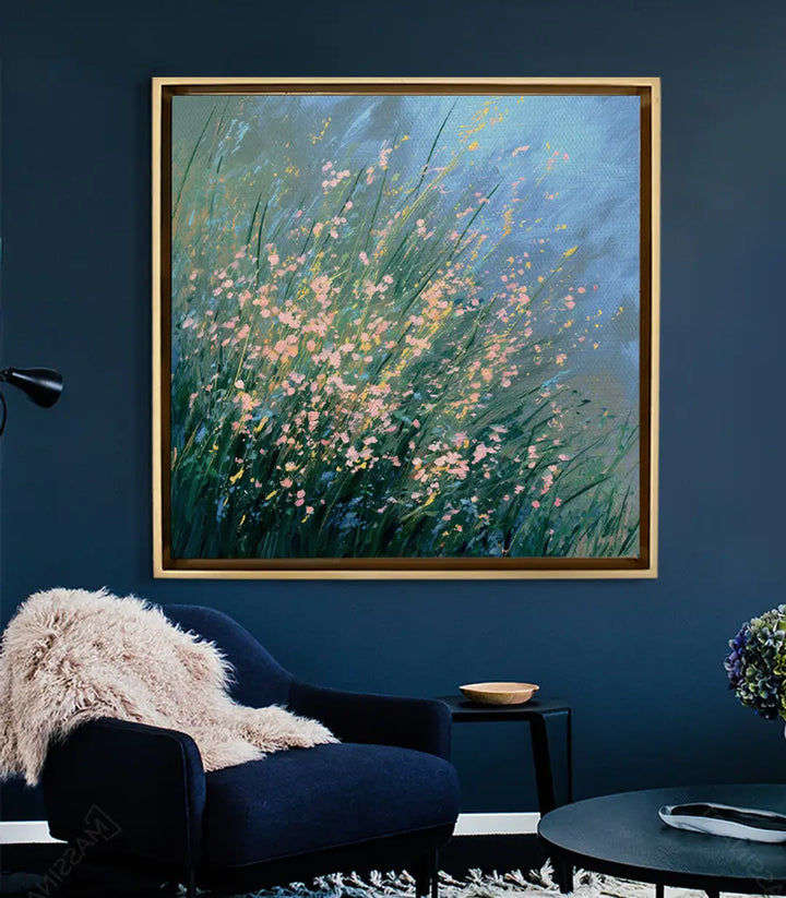 Cuadro flores decorativo en salón moderno — ambientación Massinart