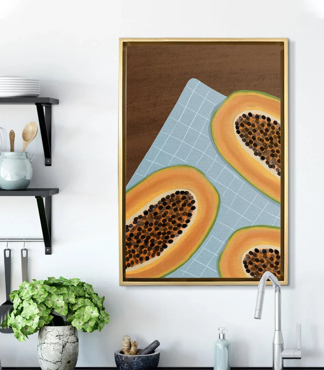 Cuadro de papaya en decoración de cocina moderna — composición mural Massinart