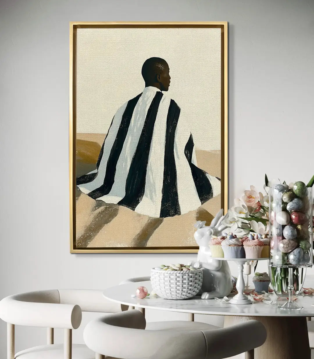 Cuadro Striped en salón moderno Massinart — decoración de pared minimalista contemporánea