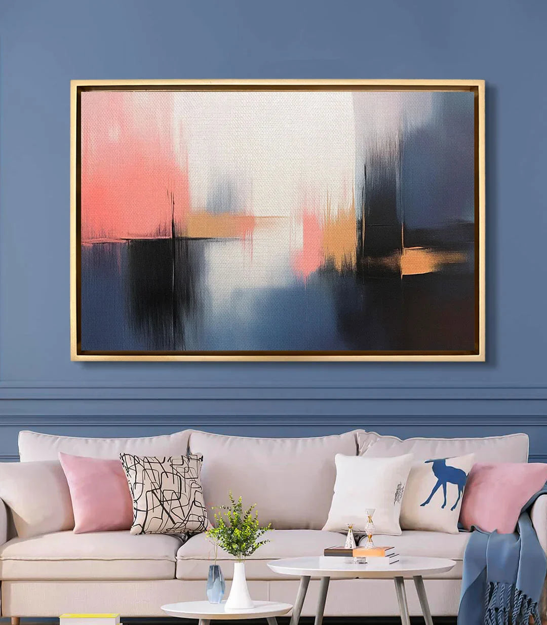 Cuadro Sienna en salón moderno con pared azul | Massinart