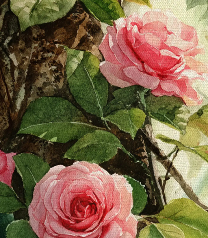 Ambiente decorativo con Rosy Branch Massinart — cuadros florales de naturaleza para el salón
