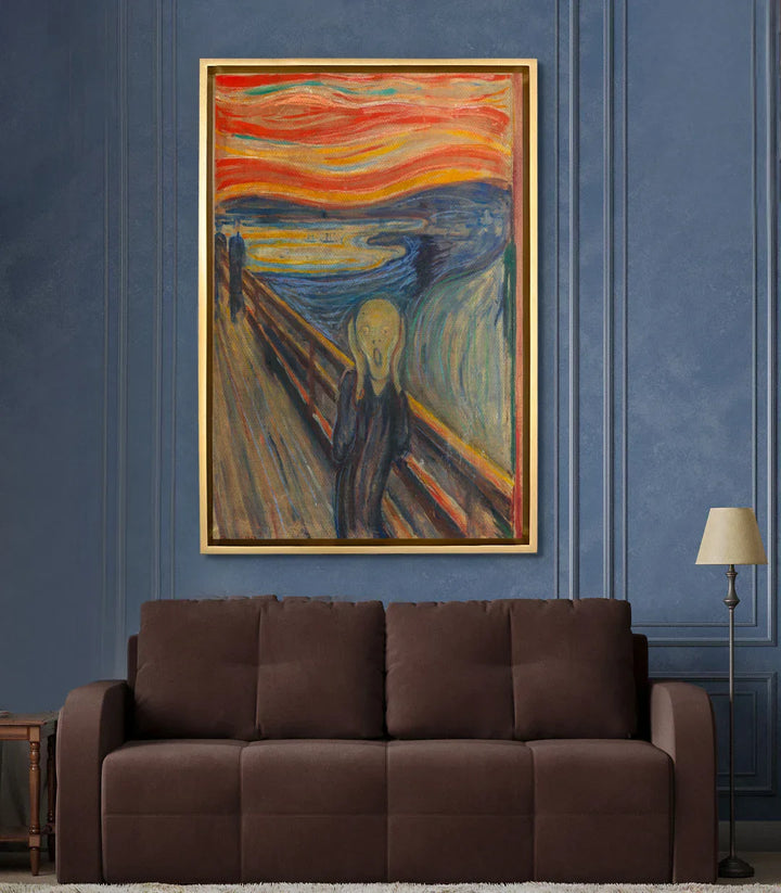 Decoración de despacho con cuadro El Grito vertical expresionista, ambiente artístico Massinart