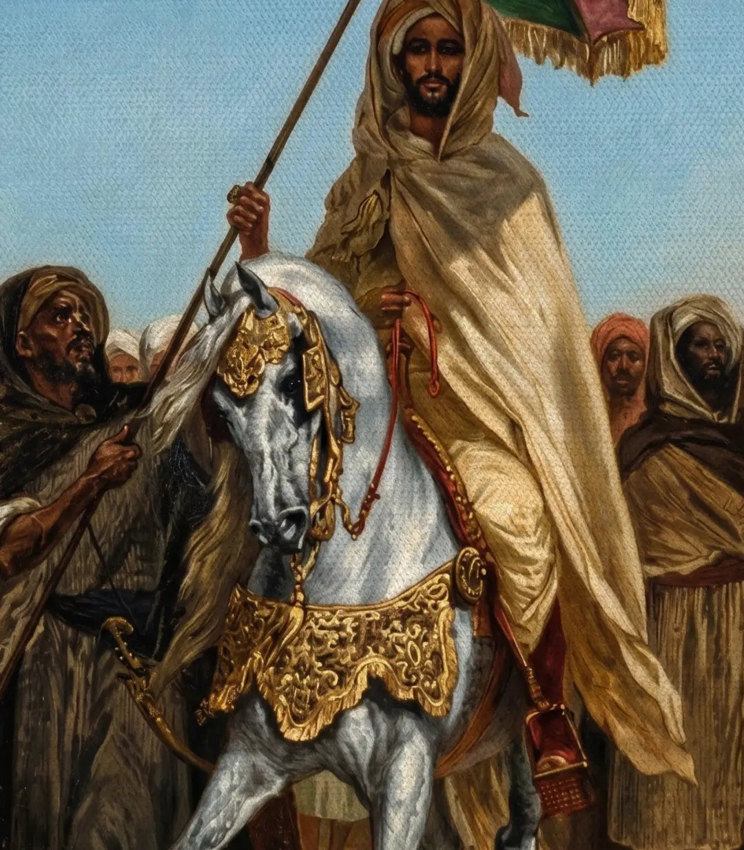 Detalle del parasol y la guardia en el cuadro Royal Passage, obra inspirada en el orientalismo clásico