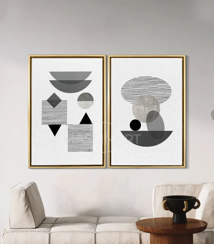 Grey Balance – detalle de formas geométricas en lienzo canvas gris