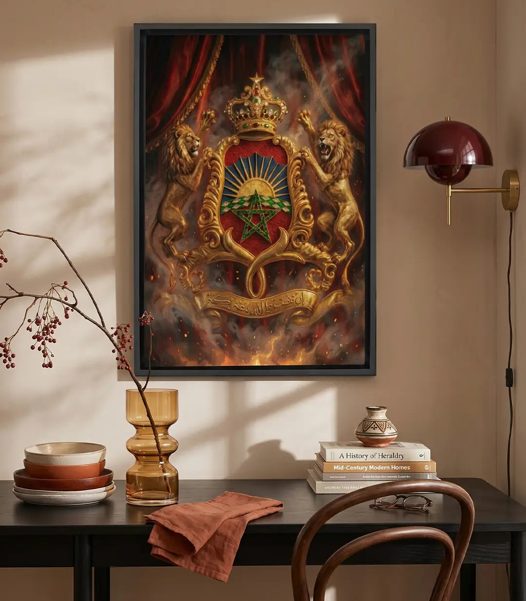 Detalle del escudo marroquí en lienzo canvas con impresión de alta resolución y acabado premium
