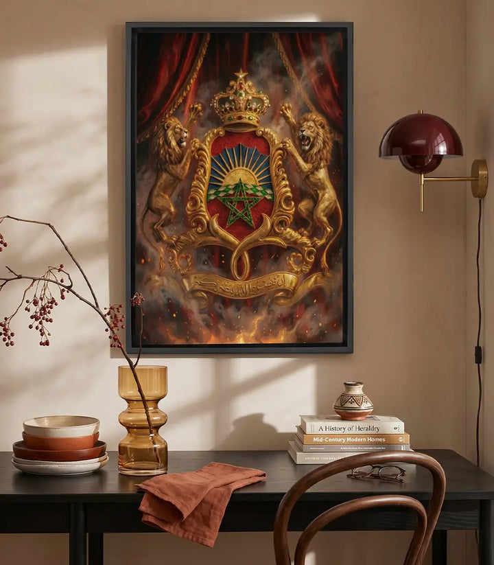 Detalle del escudo marroquí en lienzo canvas con impresión de alta resolución y acabado premium