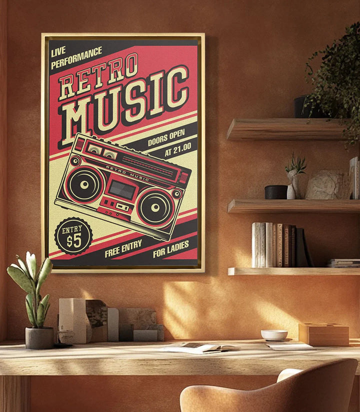 Decoración salón moderno con lámina retro música vintage Massinart