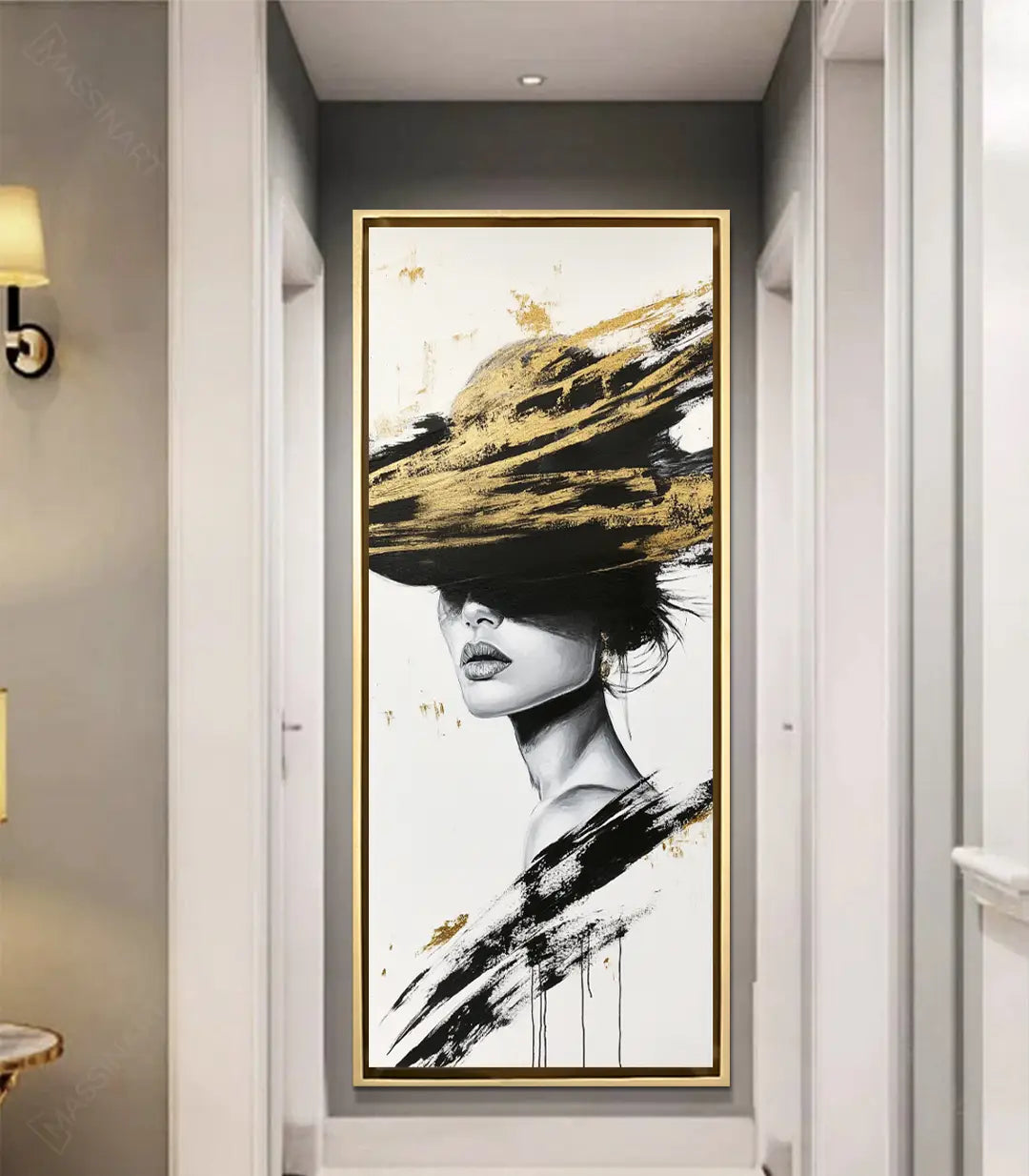 Cuadro Hidden Veil decoración pasillo moderno con lienzo figurativo Massinart