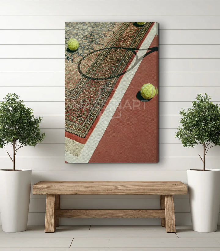 Cuadro Tennis Tapis en salón, arte deportivo de estética minimalista, Massinart