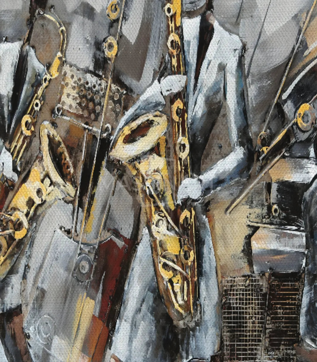 Cuadro Jazz Saxofón colgado en salón con estética minimalista — Massinart