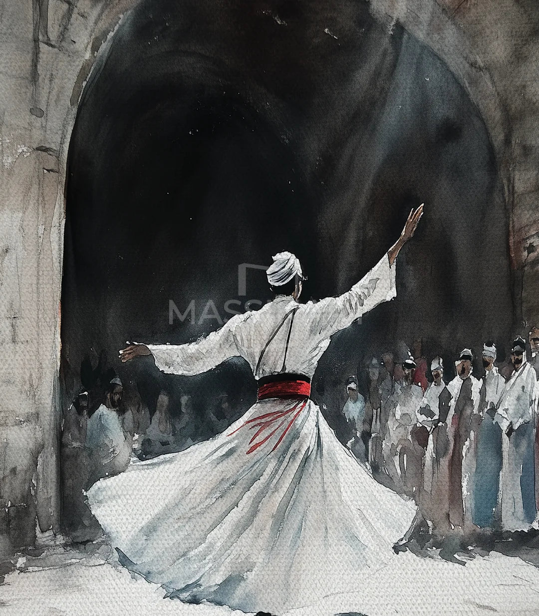 Cuadro con marco negro en salón, danza espiritual marroquí, Massinart