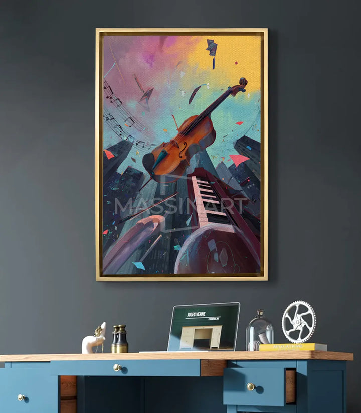Cuadro Melodic Sky en ambientación sobre escritorio moderno — decoración de interiores Massinart
