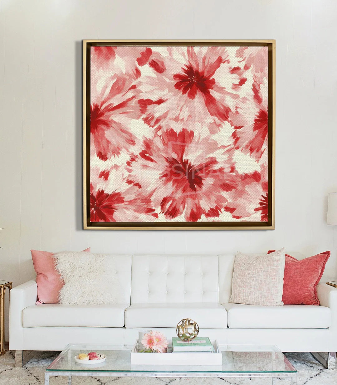 Cuadro flores rojas en salón moderno decoración pared Massinart