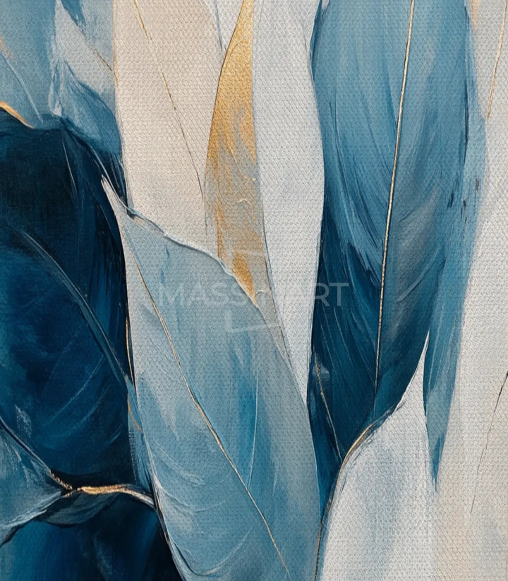 Cuadro Soft Blossom en comedor moderno — arte mural hojas doradas Massinart