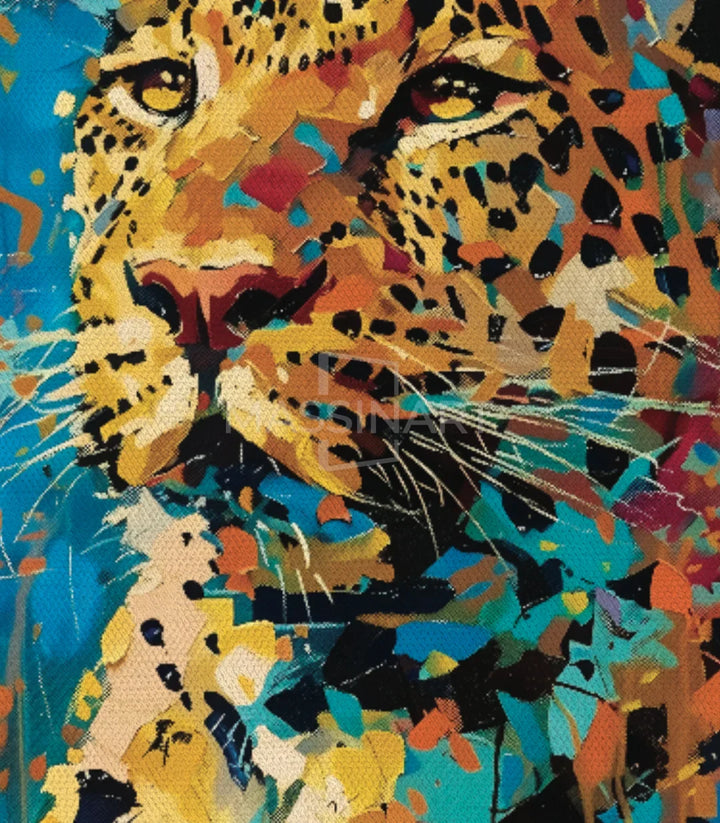 Decoración pared salón con cuadro leopardo colorido Massinart