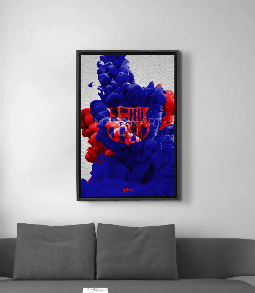 Cuadro FC Barcelona Massinart — tintas azul y rojo intensos sobre fondo blanco, estilo abstracto tinta-nube