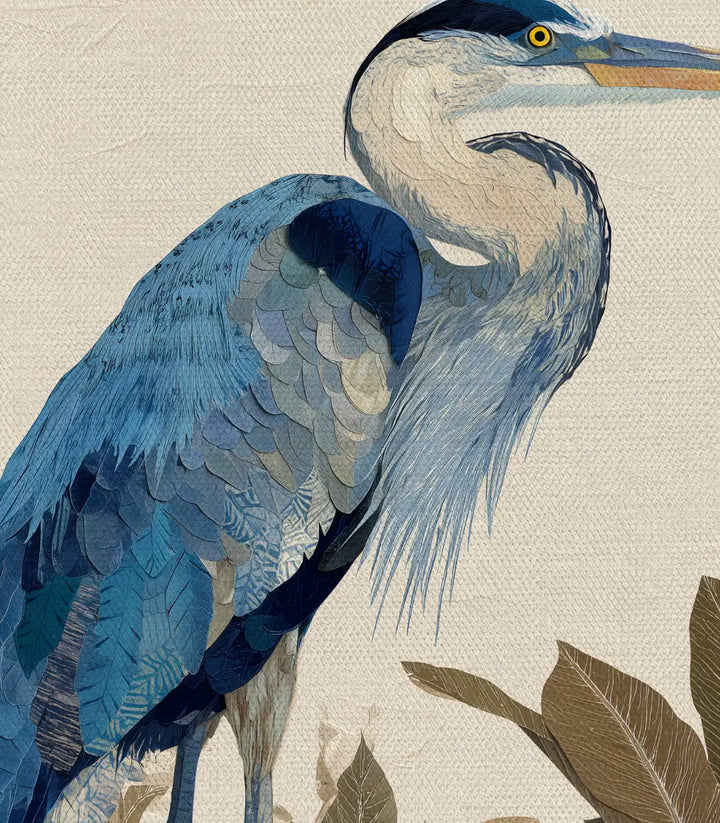 Detalle cuadro garza azul — fauna acuática estilo clásico naturalista, Massinart