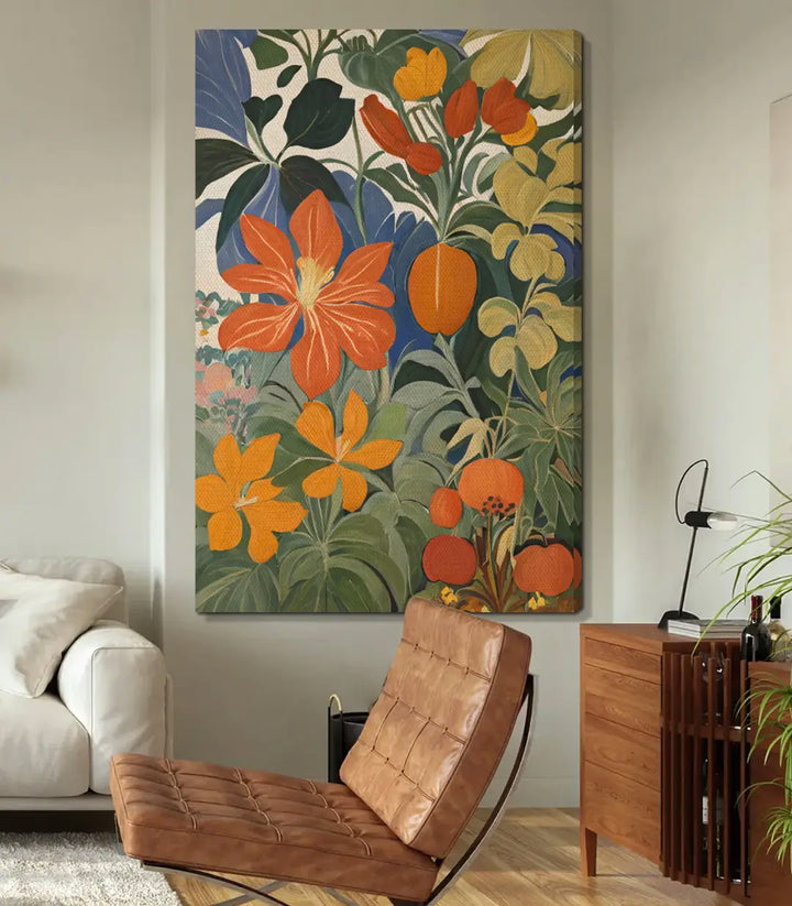 Detalle cuadro Bloomtide composición floral multicolor naturaleza estilizada — Massinart