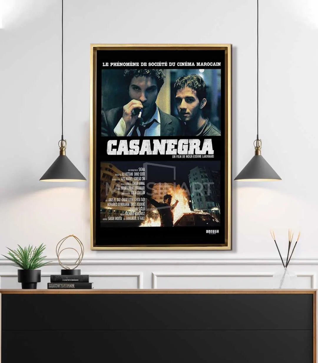 Detalle tipografía del cuadro cartel Casanegra — lámina cine marroquí vintage