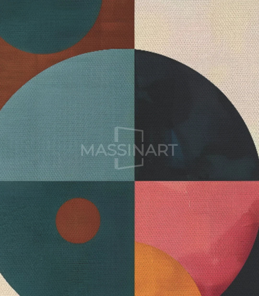 Cuadro geométrico Massinart — paleta ocre, amarillo y azul para salón moderno