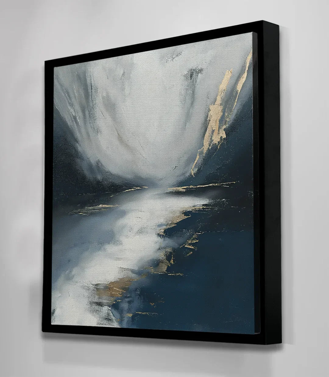 Cuadro Riverside en despacho moderno con pared azul, decoración contemporánea