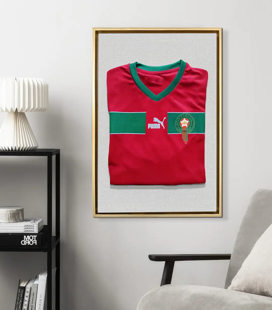 Cuadro camiseta marroquí en decoración de salón moderno, arte mural deportivo Massinart