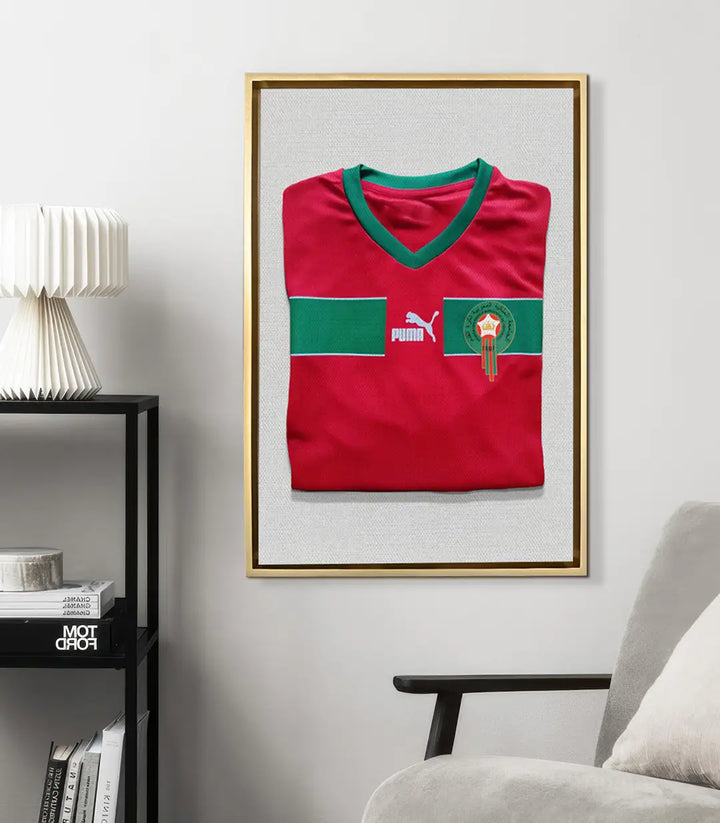Cuadro camiseta marroquí en decoración de salón moderno, arte mural deportivo Massinart