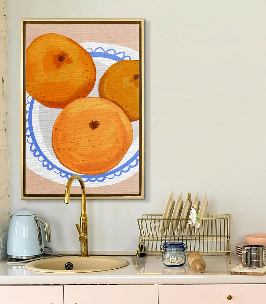 Cuadro de frutas para cocina o comedor — decoración mural en salón moderno en tonos beige y cálidos