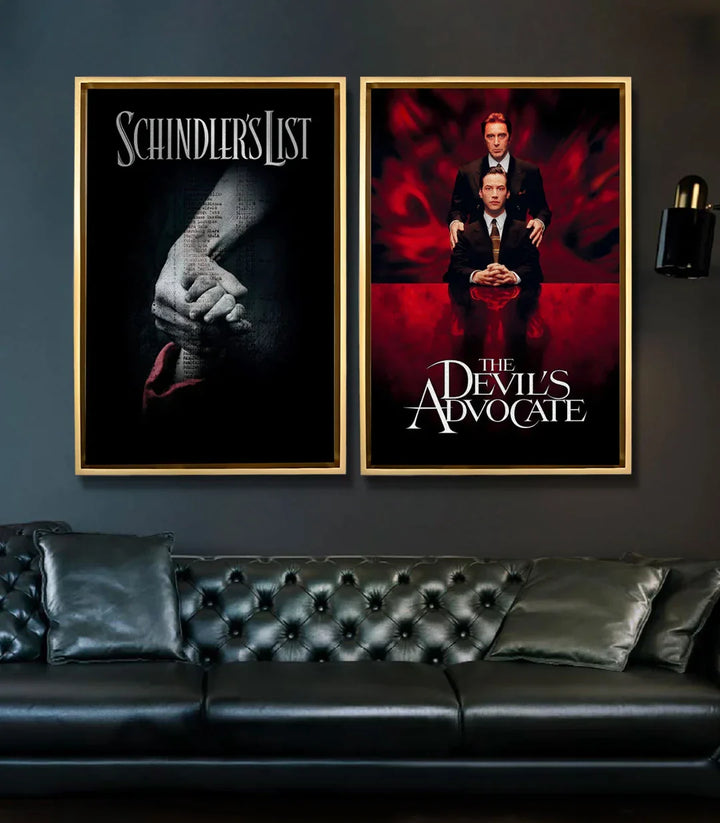 Cuadro cartel The Devil's Advocate díptico — dos hombres de traje sobre fondo rojo Massinart