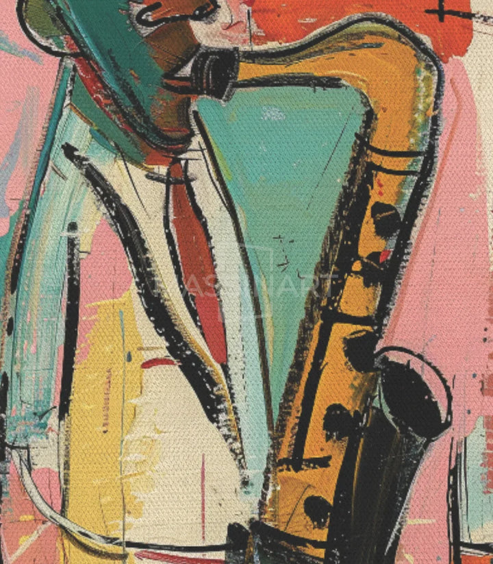 Cuadro Jazz Vibes en pasillo Massinart — cuadro de música expresionista para decorar paredes