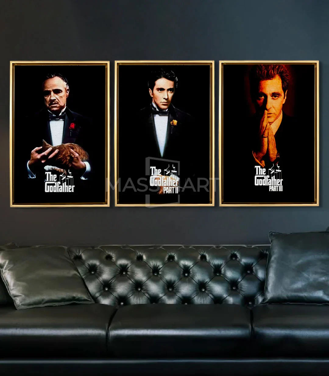 Cuadro The Godfather Part II en ambiente de salón — tríptico cine negro decoración pared
