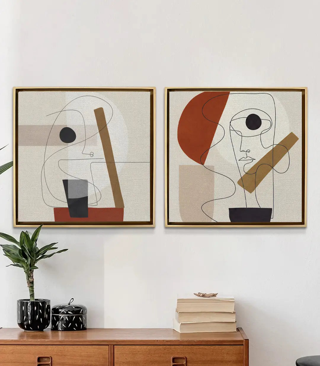 Cuadro Linework díptico en salón moderno — decoración de pared minimalista Massinart