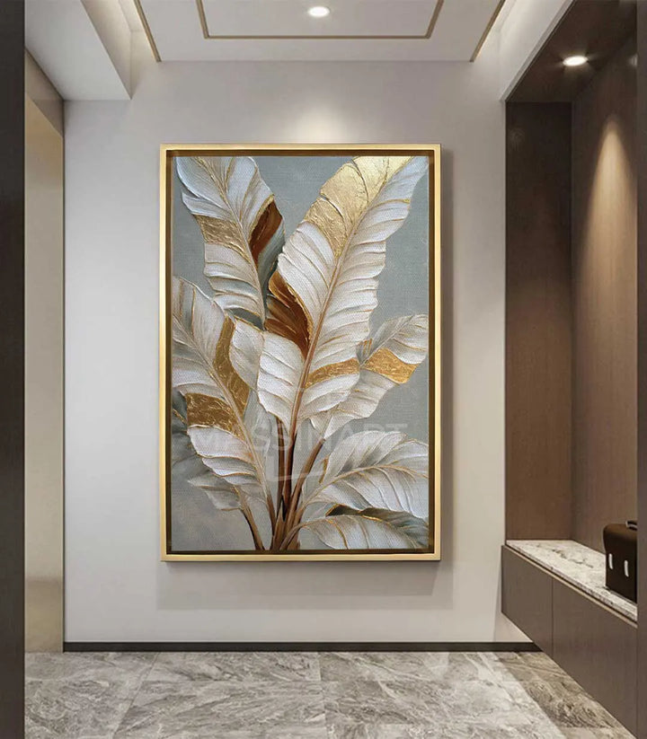 Cuadro Golden Petals en salón moderno, sobre sofá como punto focal decorativo — Massinart