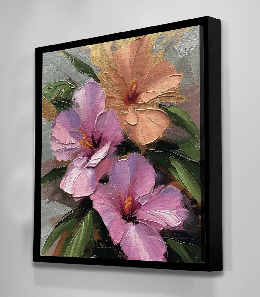 Cuadro Blushing Petals Massinart — formato cuadrado con marco negro