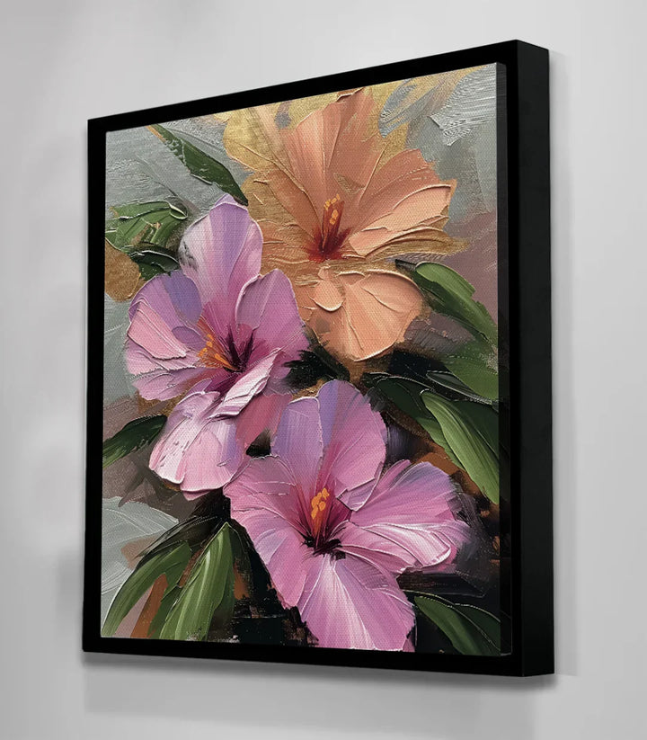 Cuadro Blushing Petals Massinart — formato cuadrado con marco negro