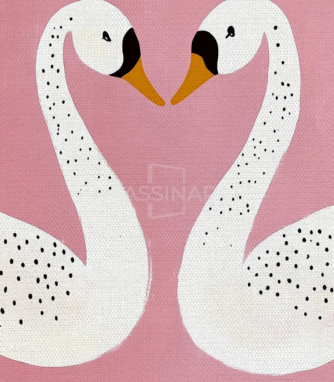 Detalle ilustración — cuadro cisnes minimalista en blanco y rosa, técnica de trazo fino, Massinart