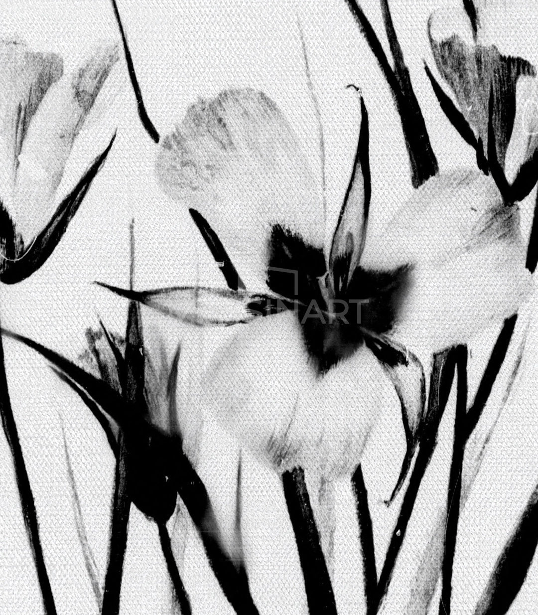 Cuadro Dark Petals en ambientación de salón gris moderno, Massinart