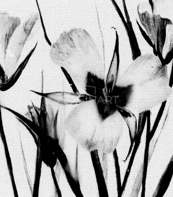 Cuadro Dark Petals en ambientación de salón gris moderno, Massinart