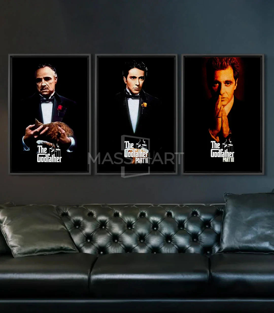 Cuadro El Padrino retrato en blanco y negro — Vito Corleone con gato, estilo cine negro