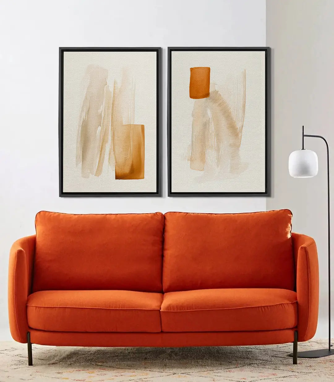 Cuadro Sunbaked díptico abstracto minimalista Massinart — formas geométricas en terracota y beige
