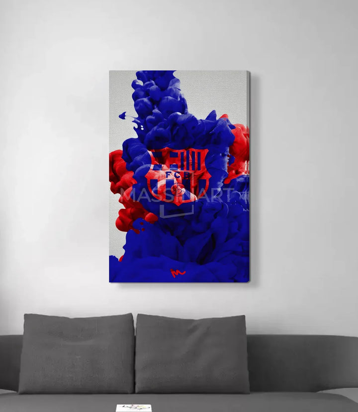 Cuadro FC Barcelona en dormitorio juvenil — arte mural blaugrana fútbol estilo abstracto