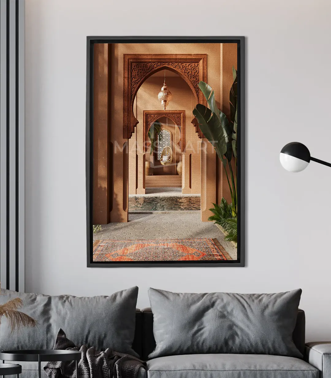 Golden Riad – cuadro fotográfico de los pasillos abovedados de un riad marroquí en tonos terracota y ocre