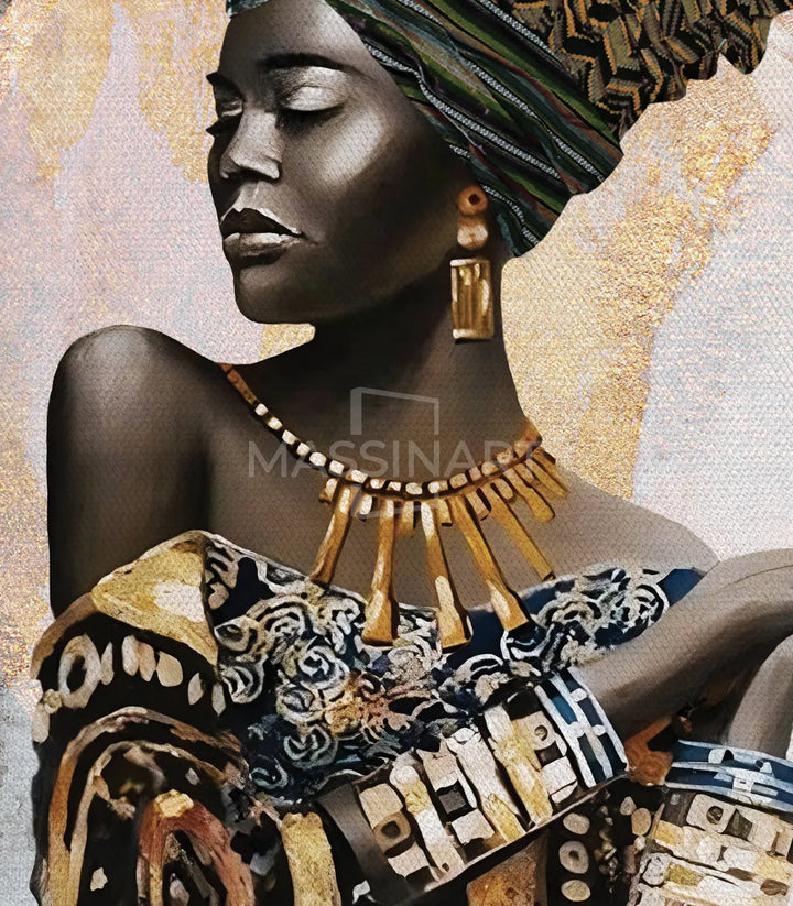 Cuadro African Queen arte mural moderno paleta oro negro beige Massinart