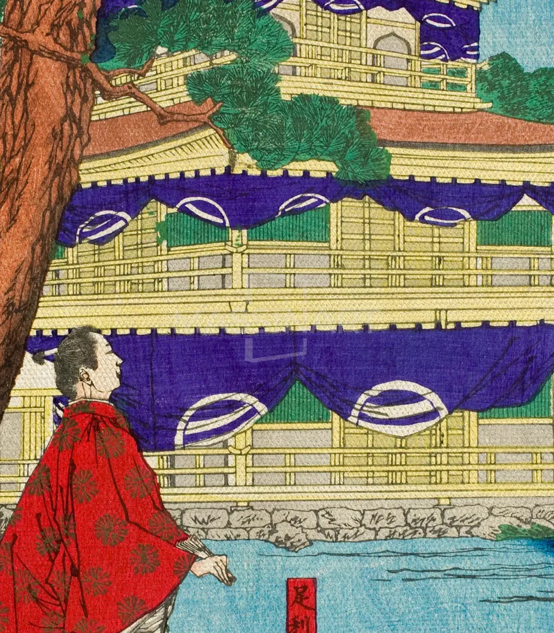 Cuadro Golden Pavilion como elemento decorativo en salón, composición mural asiática