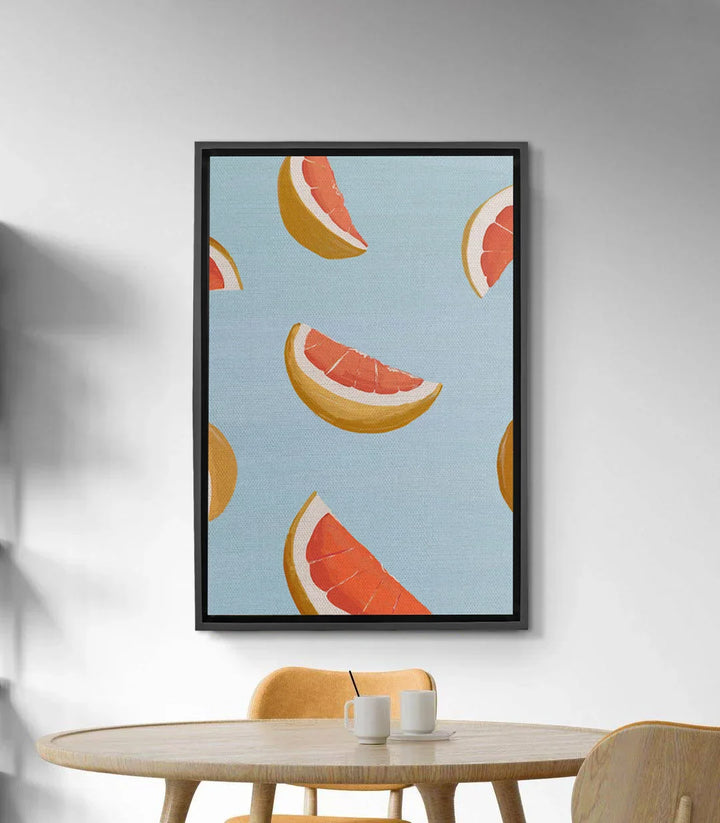 Cuadro Orange Slices Massinart — ilustración de cítricos en azul y naranja sobre fondo pastel