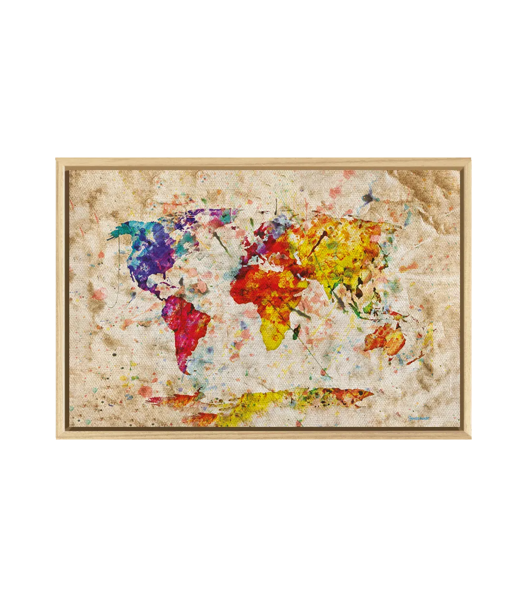 Cuadro mapa del mundo Massinart — embalaje y kit de fijación incluido listo para colgar
